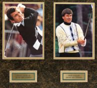 A Tony Jacklin & Nick Faldo double-signed photographic display, two signed 10 by 8in. colour