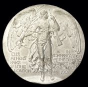 A London 1908 Olympic Games participant`s medal, in white metal, designed by Bertram Mackennal with