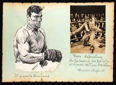 A period photograph of Max Schmeling at the fight v William Stribling in 1931, pasted on an album
