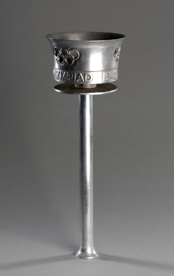 A 1948 London Olympic Games bearer`s torch, designed by Ralph Lavers, aluminium alloy, the bowl