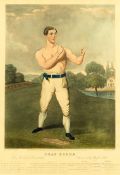 Two 19th century coloured prints portraying bare knuckle boxing champions, the first of DEAF BURKE