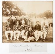 A sepia-toned photograph of the Eton Ramblers team v Horsham in 1892, the image 23 by 27cm., 9 by