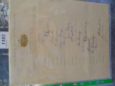 An officially issued autographs sheet for the Australia 1956 touring cricket team to England not