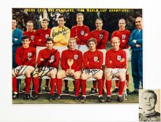 A signed England 1966 World Cup colour picture, mounted together with an inset signed b&w