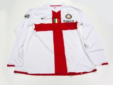 Zlatan Ibrahimovic: a white & red crossed FC Inter No.8 away jersey season 2007-08, long-sleeved,