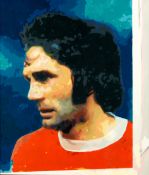 An original oil painting of the Manchester United footballer George Best, signed by the artist Jay