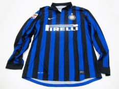 Lucio: a blue & black striped FC Inter No.6 Serie A jersey season 2011-12, long-sleeved, Serie A