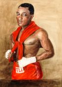 An original watercolour portrait of the American world champion boxer Sugar Ray Robinson, signed C.