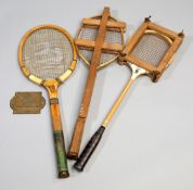 Three racquets formerly owned by F.H. Nimmo, Captain of the Royal Yacht ""Osborne"", a Slazenger`