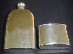 A hip flask commemorating the Jem Smith & Jake Kilrain fight in 1887, The screw-off lid hallmarked