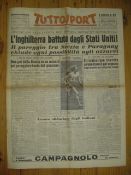 Two original newspapers covering USA`s shock defeat of England at the 1950 World Cup, the Italian