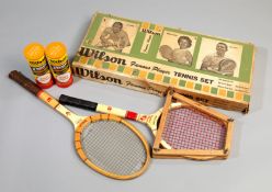 The Wilson Famous Player Tennis Set circa late 1950s, the damaged box with photographs of Jack