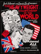 Muhammad Ali v Brian London official fight programme, Earl`s Court, London, 6th August 1966, very