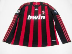 David Beckham: a red & black striped AC Milan No.32 Serie A jersey season 2008-09, long-sleeved,