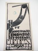 The monochrome version of the official Uruguay 1930 World Cup poster, 33 by 53cm., 13 by 21in