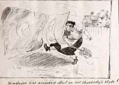 "Wimbledon has a marked effect on our charlady's style!",
pen & ink on paper, probably an original