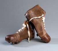 A pair of vintage 'Manfield Hotspur' leather football boots,
in virtually unused condition,