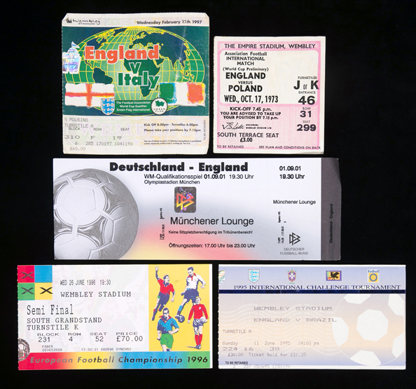 A collection of football tickets for England internationals and for Euro '96,
29 England tickets