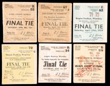 Six F.A. Cup final tickets,
for 1928, 1930, 1934, 1937, 1939 & the London War Cup final of 1942