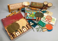 Five boxed table tennis sets,
i) "The New Table Game of Ping Pong or Gossima" by J.Jaques & Son
