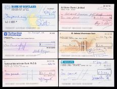 A collection of five £1 cheques signed by the British Olympic gold medallists Sebastian Coe, Steve