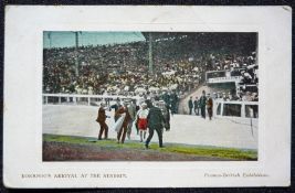 A rare colour tinted postcard portraying Dorando's arrival at the Stadium in the marathon at the