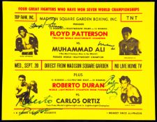 A quadruple-signed flyer for the CCTV exclusive screenings of the Muhammad Ali v Floyd Patterson and