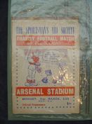 A programme for the first ever floodlit cricket match 11th August 1952: Arsenal Football Club v