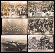 14 postcards depicting football crowd scenes,
10 with the camera pointing directly into the packed