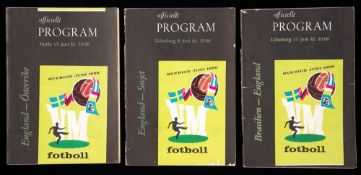 Three England programmes from the 1958 World Cup,
for the Group Stage matches v USSR 8th June,