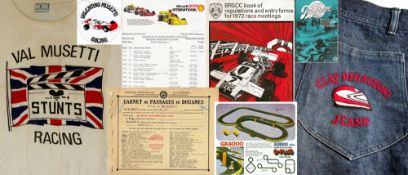 Val Musetti motor racing ephemera from the 1970s and 1980s,
including documents: a 1970 FIA Carnet