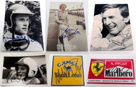 Signatures of Niki Lauda, Nelson Piquet, Alain Prost and four Ferrari drivers,
comprising signed