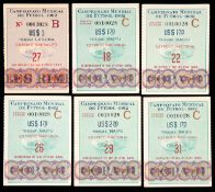 Six tickets from the 1962 World Cup finals,
fived Estadio Nacional issues comprising Chile v