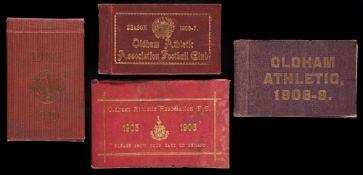 A group of four Oldham Athletic season tickets,
for 1905-06, 1906-07, 1909-09 & 1909-10, red cloth