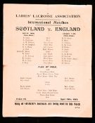 A scarce programme for a women's England v Scotland international lacrosse match 19th April 1913