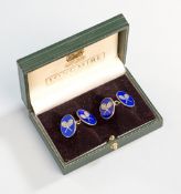 A cased pair of silver-gilt & blue enamel gentlemen's tennis cuff-links by Longmire,
hallmarked