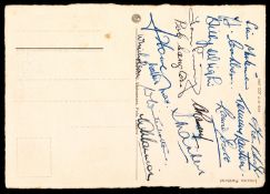 A postcard signed by the England team v Switzerland in 1947,
the card portraying the Park Hotel,