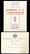 Tananarive (Madagascar) v Burnley programme 9th May 1954,
sold together with a printed invitation