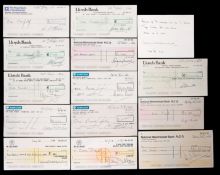 A remarkable collection of thirteen £1 cheques signed by the England 1966 World Cup final team