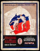 A large size programme for an evening of boxing at London Olympia 16th May 1929 for three British