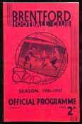 17 Brentford home programmes season 1936-37,
Arsenal, Bolton, Charlton, Chelsea, Derby, Everton,