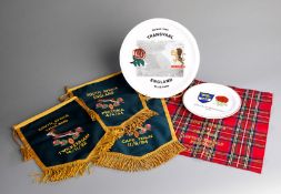 Three official South Africa v England international match pennants,
all with machine stitched