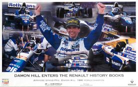 Damon Hill-signed 1996 official Renault Formula 1 poster,
commemorating his Drivers World