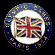 A Paris 1924 Olympic Games Great Britain team lapel badge originally issued to the swimmer Constance