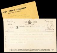 A collection of approximately 60 good luck telegrams sent to the Scotland goalkeeper Ian Black on