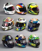 42 Valentino Rossi full-size replica race helmet designs from 1996 to 2010,
the collection
