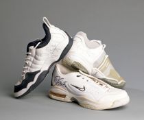 Tennis shoes signed by champions Sampras, Federer, Agassi & Courier,
comprising: a pair of white
