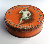 A Bottomley's toffee tin commemorating the Amsterdam 1928 Olympic Games,
the lid decorated with an