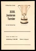 A programme for the FC Blue Stars Zurich Junior International Tournament for the Hermes Cup in May