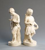 A pair of Parian Ware figures of "Young England" and Young England's Sister" the boy holding a